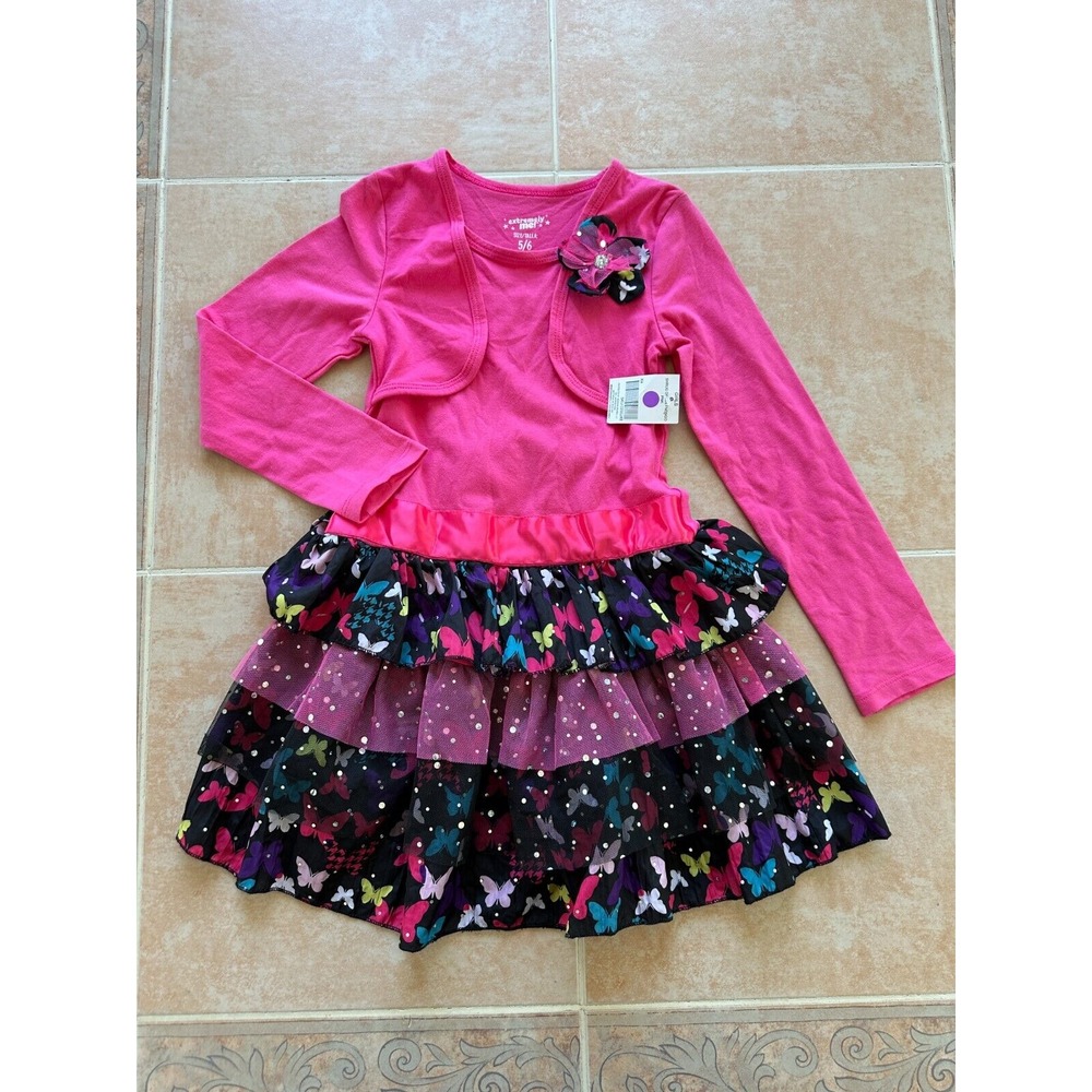 Extremely Me Girls Pink/Multicolor Butterflies Dress‎ Size 5/6 New!